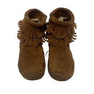 MinnieTonka Moccasin Infant Brown Suede Double Fringe Shoe Zip Boot Baby Size 3
